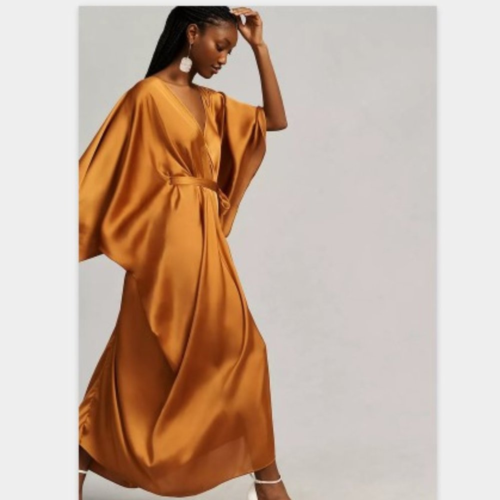 NWT Anthropologie Satin Tie Front Maxi Kaftan
